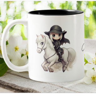Halloween Cute Witch Horse riding Personalized Two-Tone Coffee Mug