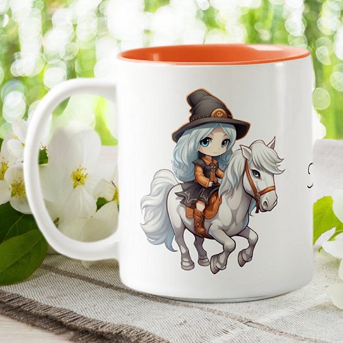 Halloween Cute Witch Horse riding Personalized Two_Tone Coffee Mug