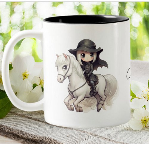 Halloween Cute Witch Horse riding Personalized Two_Tone Coffee Mug