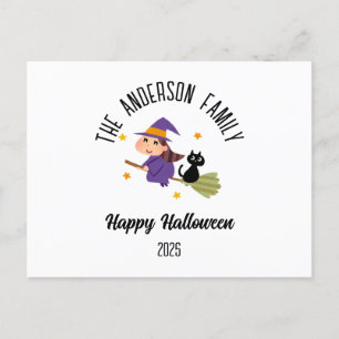 Halloween Cute Witch on a Broom Personalized Name Holiday Postcard