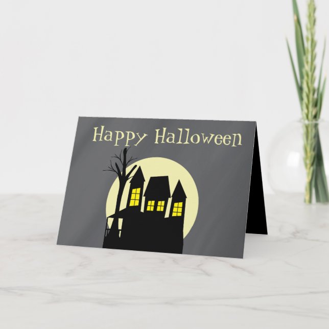 Halloween Cute Witch Spooky Scary Haunted House Card (Front)