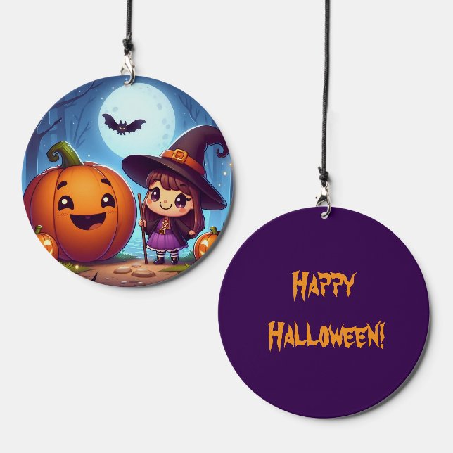 Halloween cute Witch Wind Chime (Front & Back)
