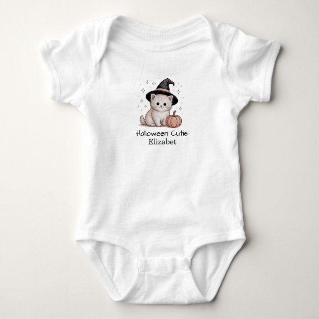 Halloween Cutie Personalized Cute Cat and Pumpkin Baby Bodysuit (Front)