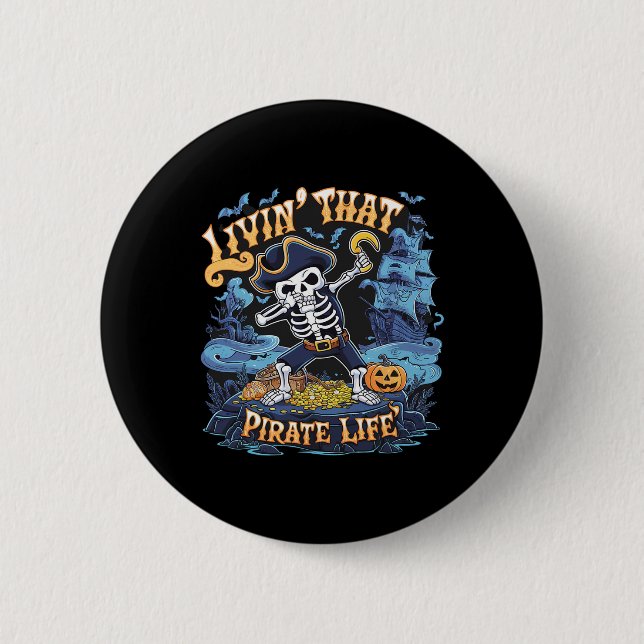 Halloween Dabbing Pirate Skeleton Simple Halloween Button (Front)