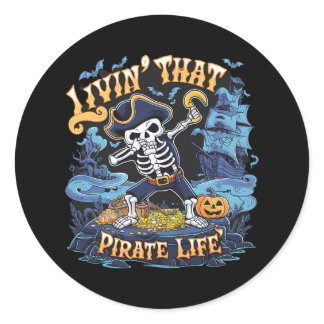 Halloween Dabbing Pirate Skeleton Simple Halloween Classic Round Sticker