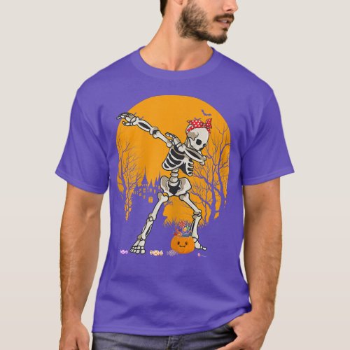 Halloween Dabbing Skeleton Costume Kids Girls Pump T_Shirt