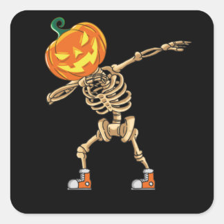 Halloween Dabbing Skeleton Pumpkin Head Dance Dab Square Sticker