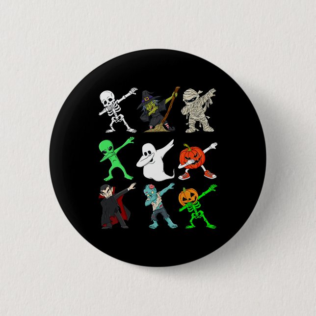 Halloween Dabbing Skeleton Witch And Monsters Boys Button (Front)