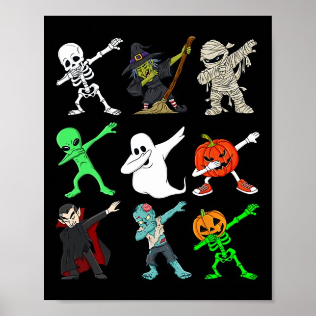 Halloween Dabbing Skeleton Witch And Monsters Boys Poster (Front)