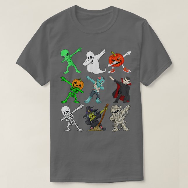 Halloween Dabbing Skeleton Witch And Monsters Funn T-Shirt (Design Front)