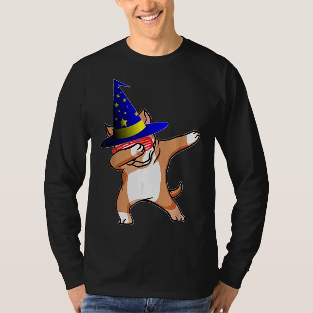 Halloween Dabbing Wizard Pitbull Puppy Dog Witch H T-Shirt (Front)