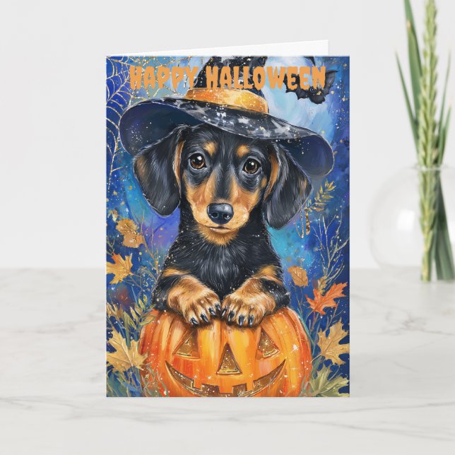 Halloween Dachshund Dog Holiday Card (Front)