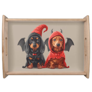 Halloween Dachshund Dogs Devil Bat Serving Tray