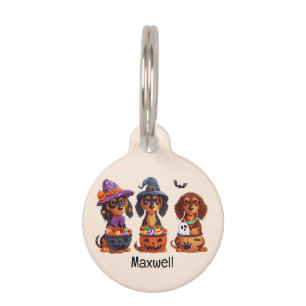 Halloween Dachshund Dogs Pumpkin Candy Bucket Pet ID Tag