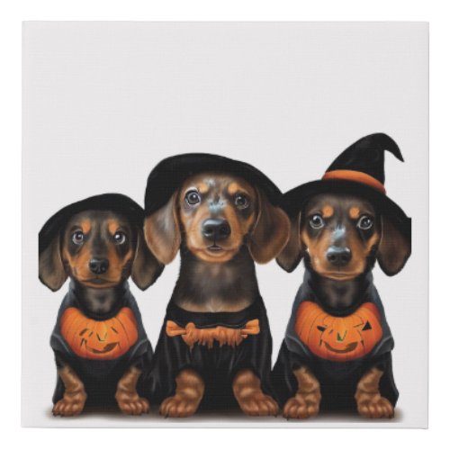 Halloween Dachshund Puppies Faux Canvas Print