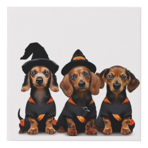 Halloween Dachshund Puppies Faux Canvas Print