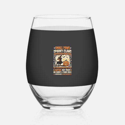 Halloween Dachshund Spooky Warning Stemless Wine Glass