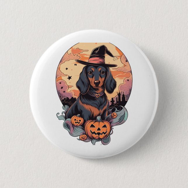 Halloween Dachshund Sticker Button (Front)