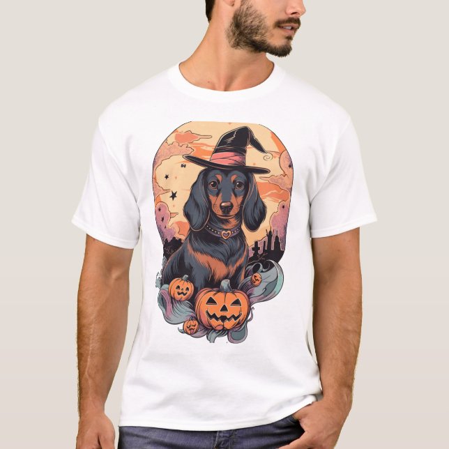 Halloween Dachshund Sticker T-Shirt (Front)
