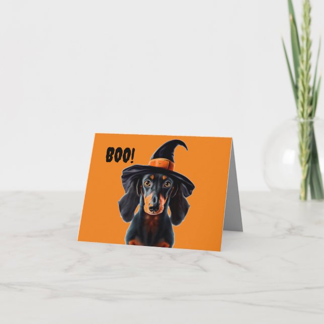 Halloween Dachshund Witch Card (Front)