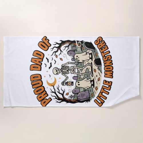 Halloween Dad Little Monsters Night Beach Towel