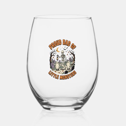 Halloween Dad Little Monsters Night Stemless Wine Glass