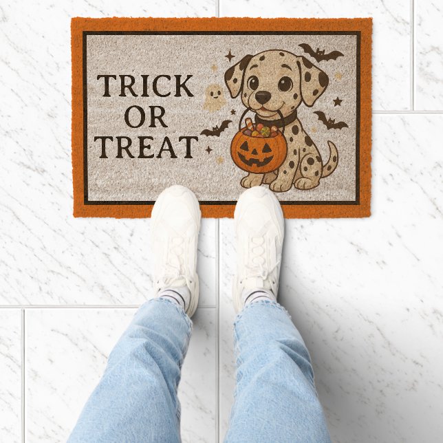 Halloween Dalmatian Dog Trick or Treat Fiber Doormat (Insitu)