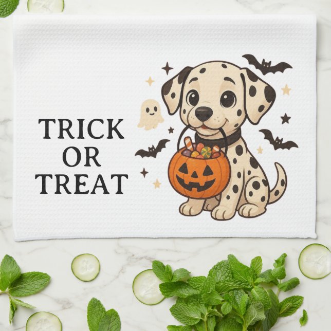 Halloween Dalmatian Dog Trick or Treat Kitchen Towel (Folded)