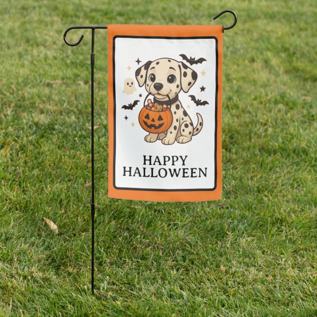 Halloween Dalmatian Dog Trick or Treat Party Garden Flag (In SItu)