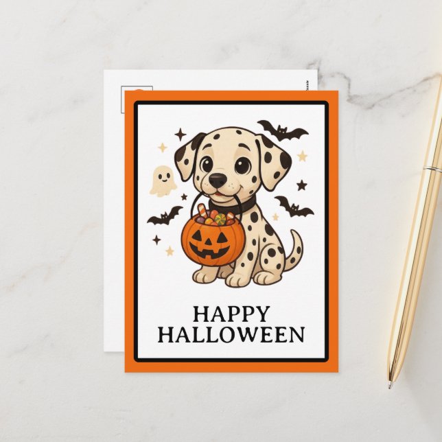 Halloween Dalmatian Dog Trick or Treat Party Holiday Postcard (Front/Back In Situ)