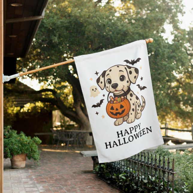 Halloween Dalmatian Dog Trick or Treat Party House Flag (In SItu)