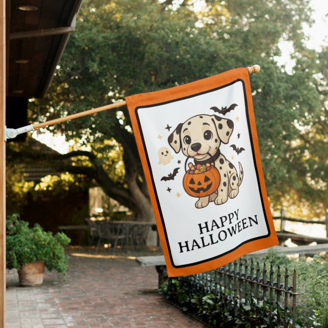 Halloween Dalmatian Dog Trick or Treat Party House Flag (In SItu)