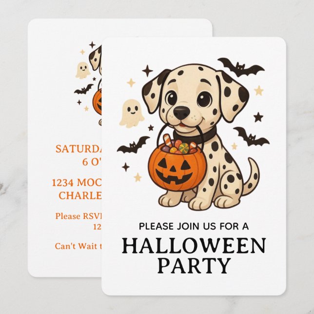 Halloween Dalmatian Dog Trick or Treat Party Invitation (Front/Back)