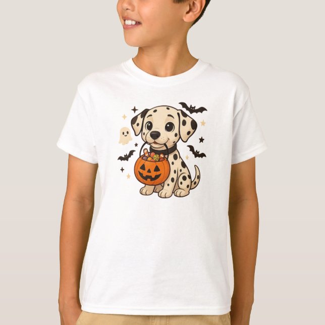 Halloween Dalmatian Dog Trick or Treat T-Shirt (Front)