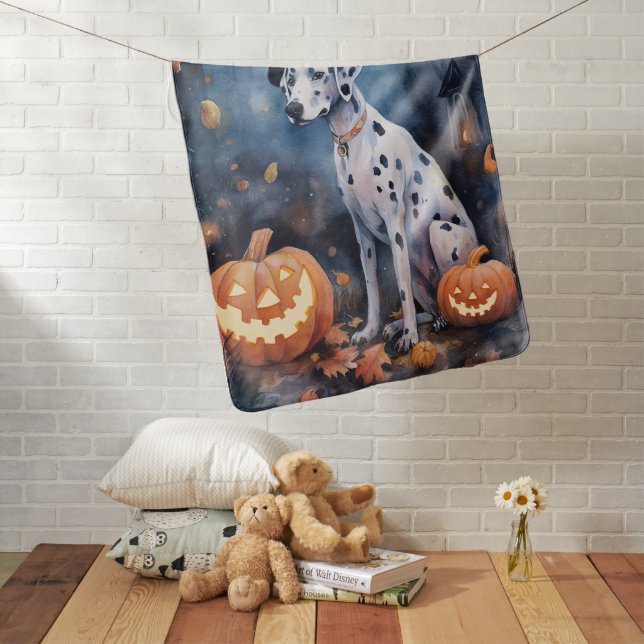 Halloween Dalmation With Pumpkins Scary Baby Blanket (In Situ)