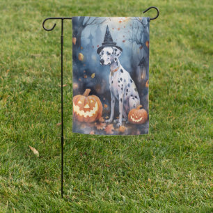 Halloween Dalmation With Pumpkins Scary Garden Flag