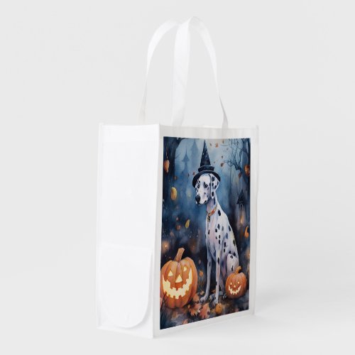 Halloween Dalmation With Pumpkins Scary Grocery Bag