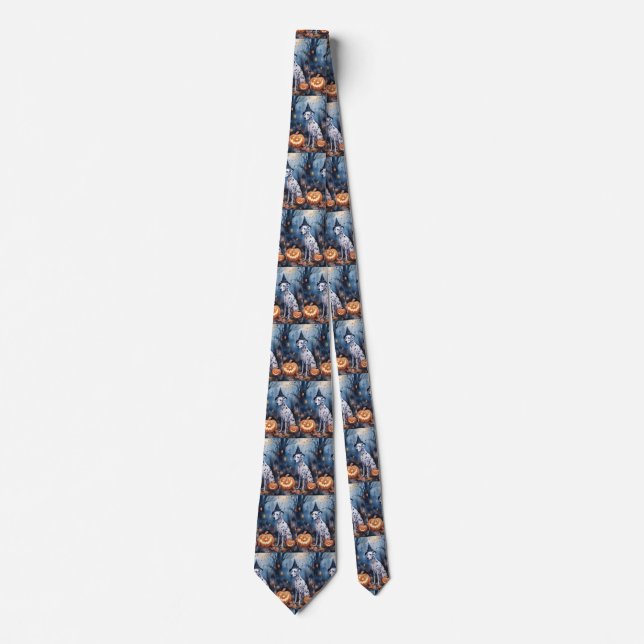 Halloween Dalmation With Pumpkins Scary Neck Tie (Front)