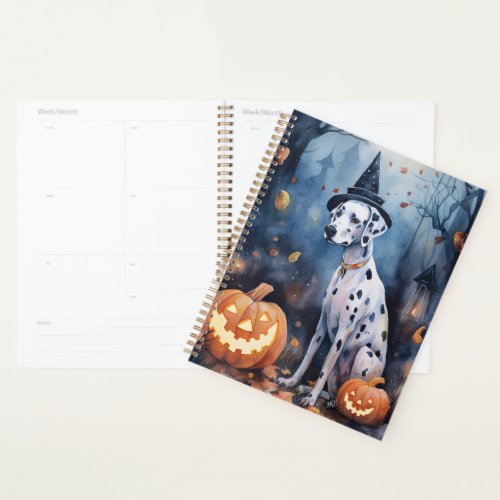 Halloween Dalmation With Pumpkins Scary Planner