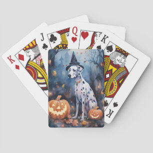 Halloween Dalmation With Pumpkins Scary Poker Cards