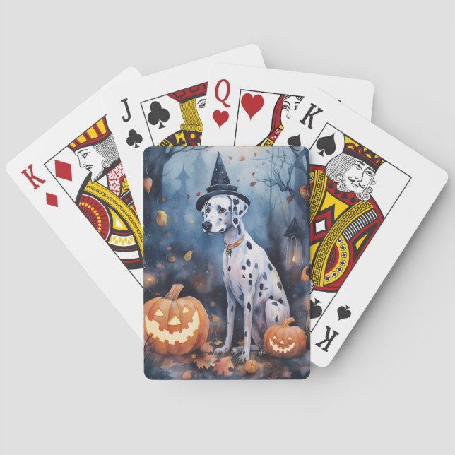 Halloween Dalmation With Pumpkins Scary Poker Cards (Back)