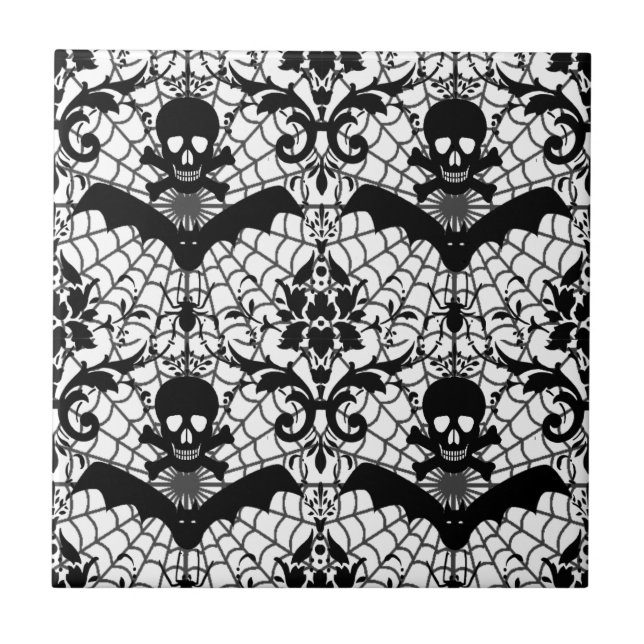 Halloween Damask Ceramic Tile (Front)