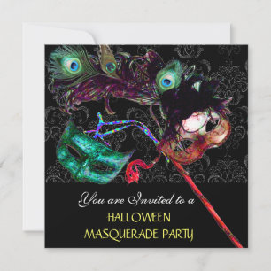 HALLOWEEN  DAMASK MASQUERADE PARTY Black blue Invitation