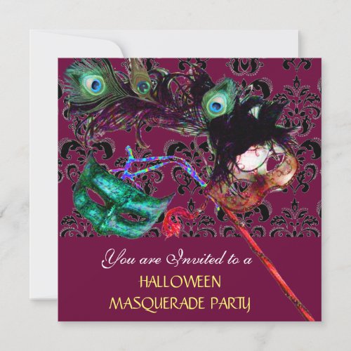 HALLOWEEN  DAMASK MASQUERADE PARTY violet blue Invitation