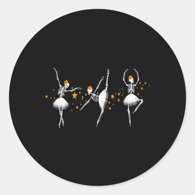 Halloween Dancing Skeleton Llerina Llet Women Girl Classic Round Sticker (Front)