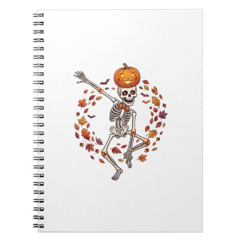 Halloween Dancing Skeleton Pumpkin Head Autumn Lea Notebook