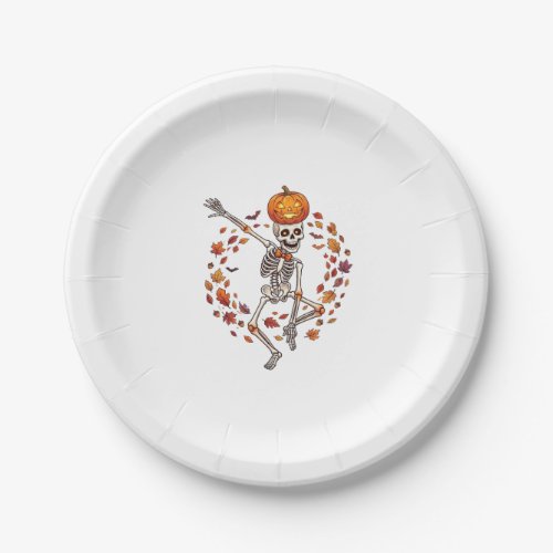 Halloween Dancing Skeleton Pumpkin Head Autumn Lea Paper Plates
