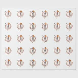 Halloween Dancing Skeleton Pumpkin Head Autumn Lea Wrapping Paper