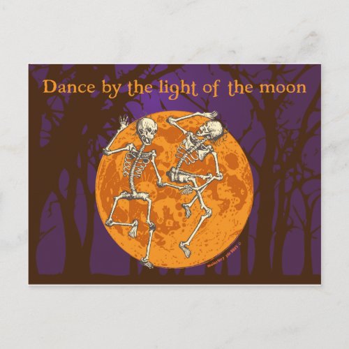 Halloween Dancing Skeletons Moon Postcard