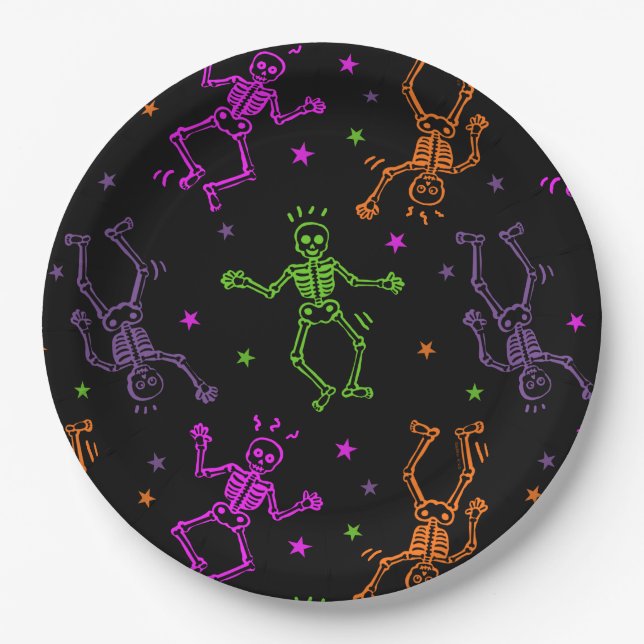 Halloween Dancing Skeletons Paper Plates (Front)